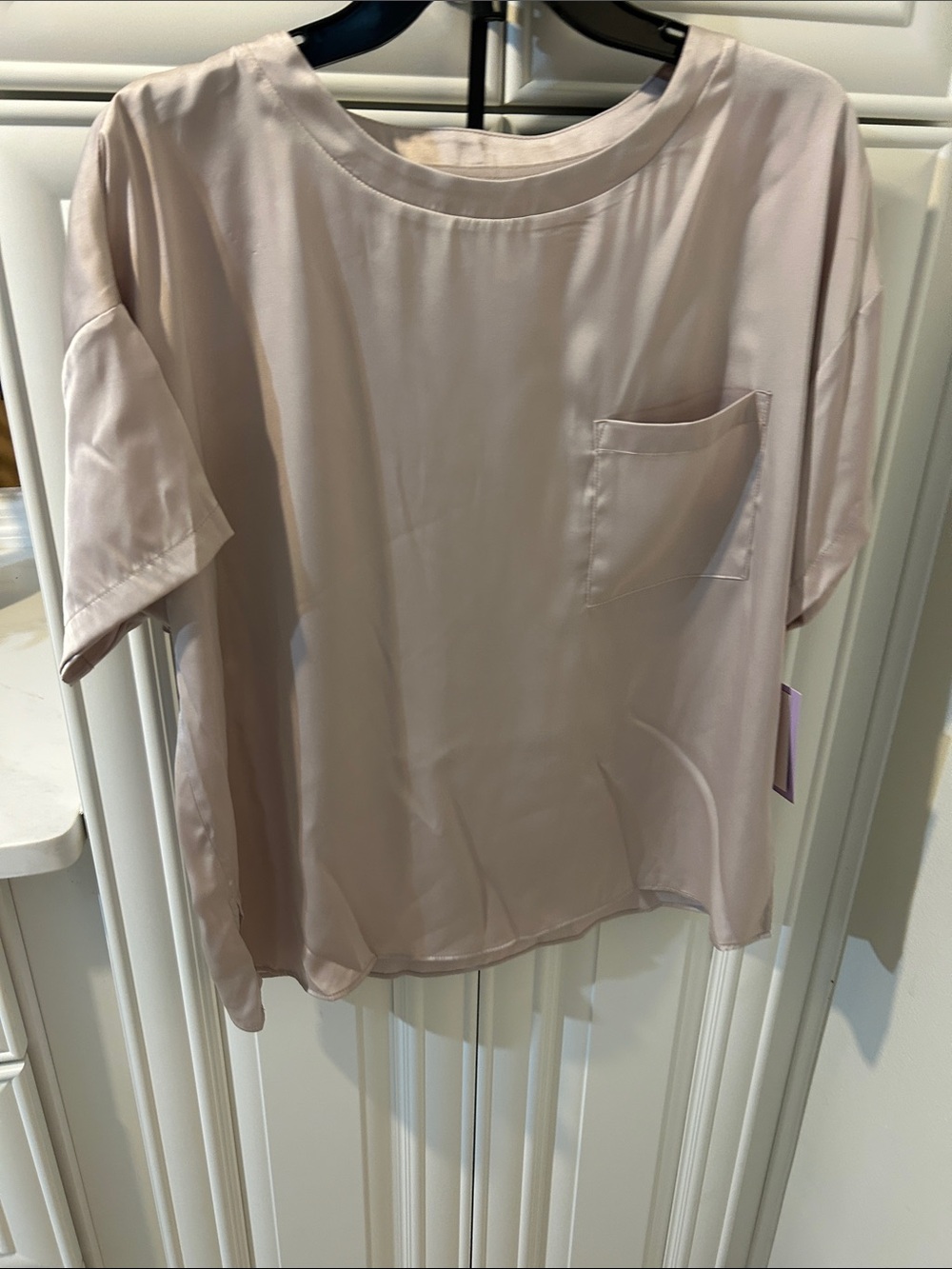 Relaxed Short-Sleeve Pocket Blouse in Light Nude